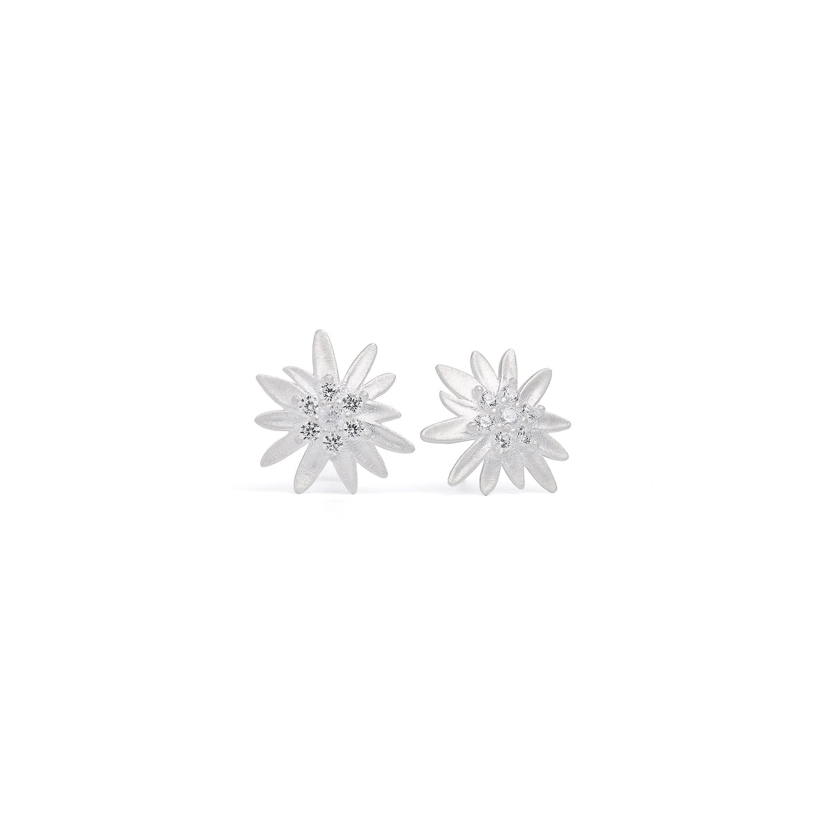 Ohrstecker Edelweiß von BERND WOLF aus 925er Sterlingsilber mit Zirkonia, Designlinie Bergwelt.