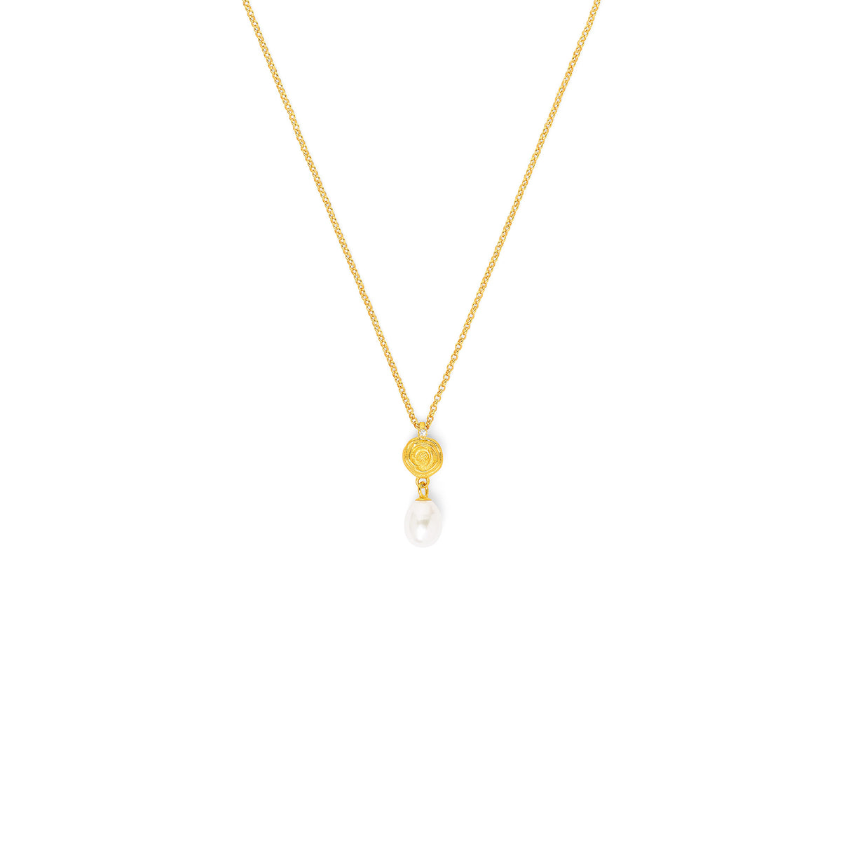 Kette mit Anhänger Rosadia von BERND WOLF aus 24-Karat-goldplattiertem Sterlingsilber mit Süßwasserperle, Designlinie Rose.