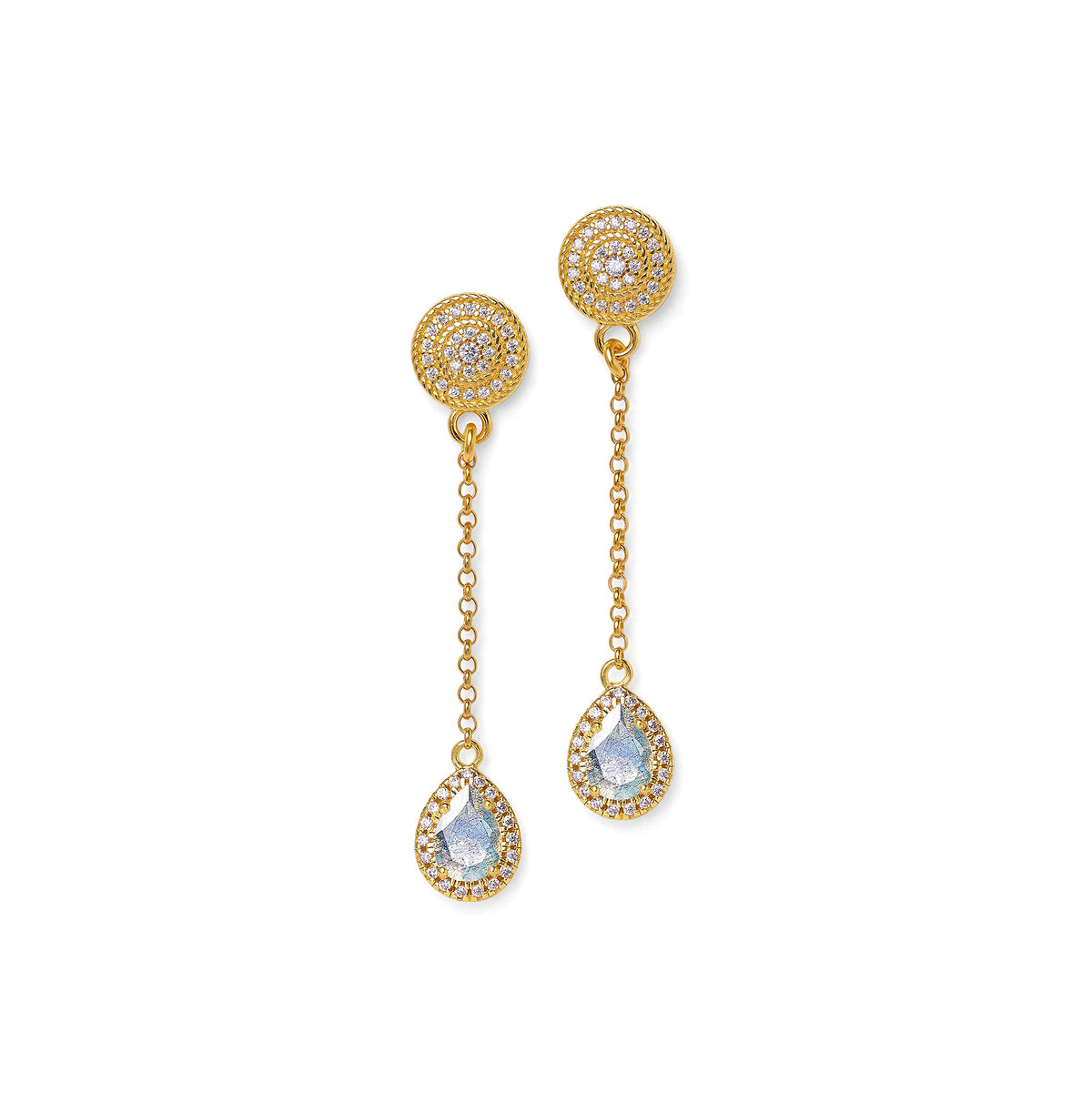 Ohrhänger Antonella von BERND WOLF aus 24-Karat-goldplattiertem Sterlingsilber mit Labradorit, Designlinie Aqua.