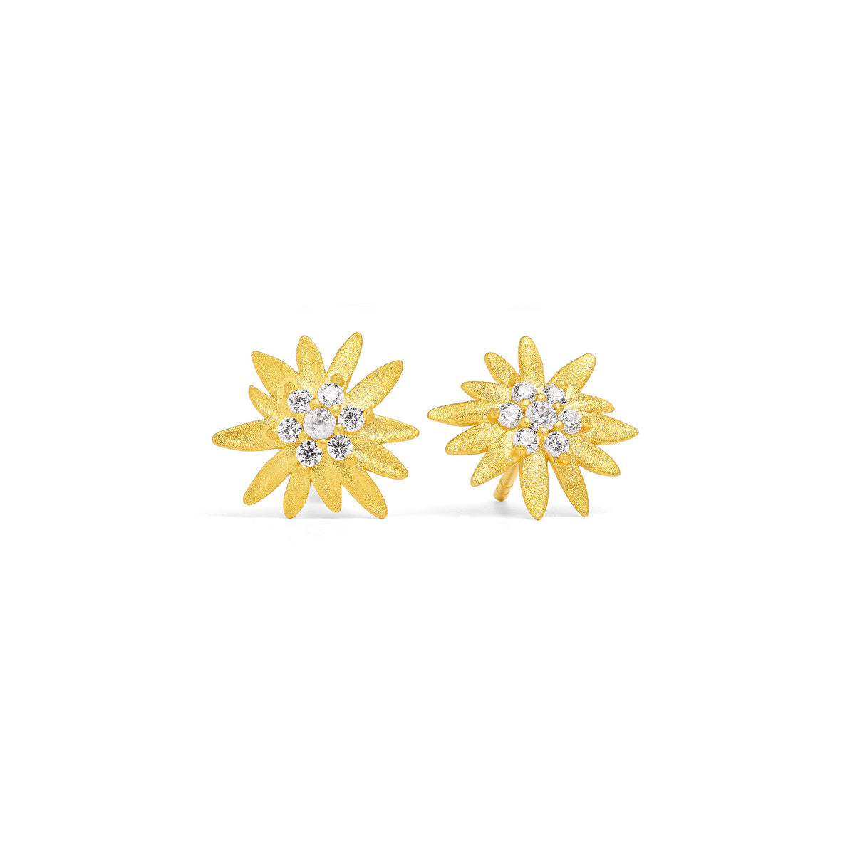 Ohrstecker Edelweiß von BERND WOLF aus 24-Karat-goldplattiertem Sterlingsilber mit Zirkonia, Designlinie Bergwelt.