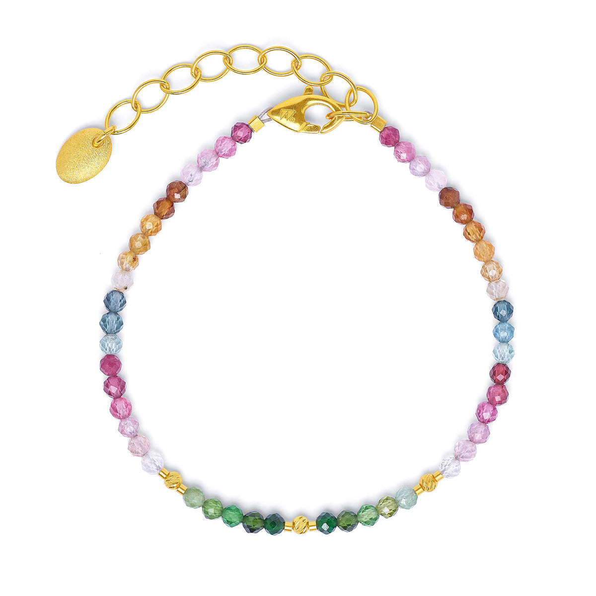 Armkette Rainbow von BERND WOLF aus 24-Karat-goldplattiertem Sterlingsilber mit Turmalin, Designlinie Cleopatra.