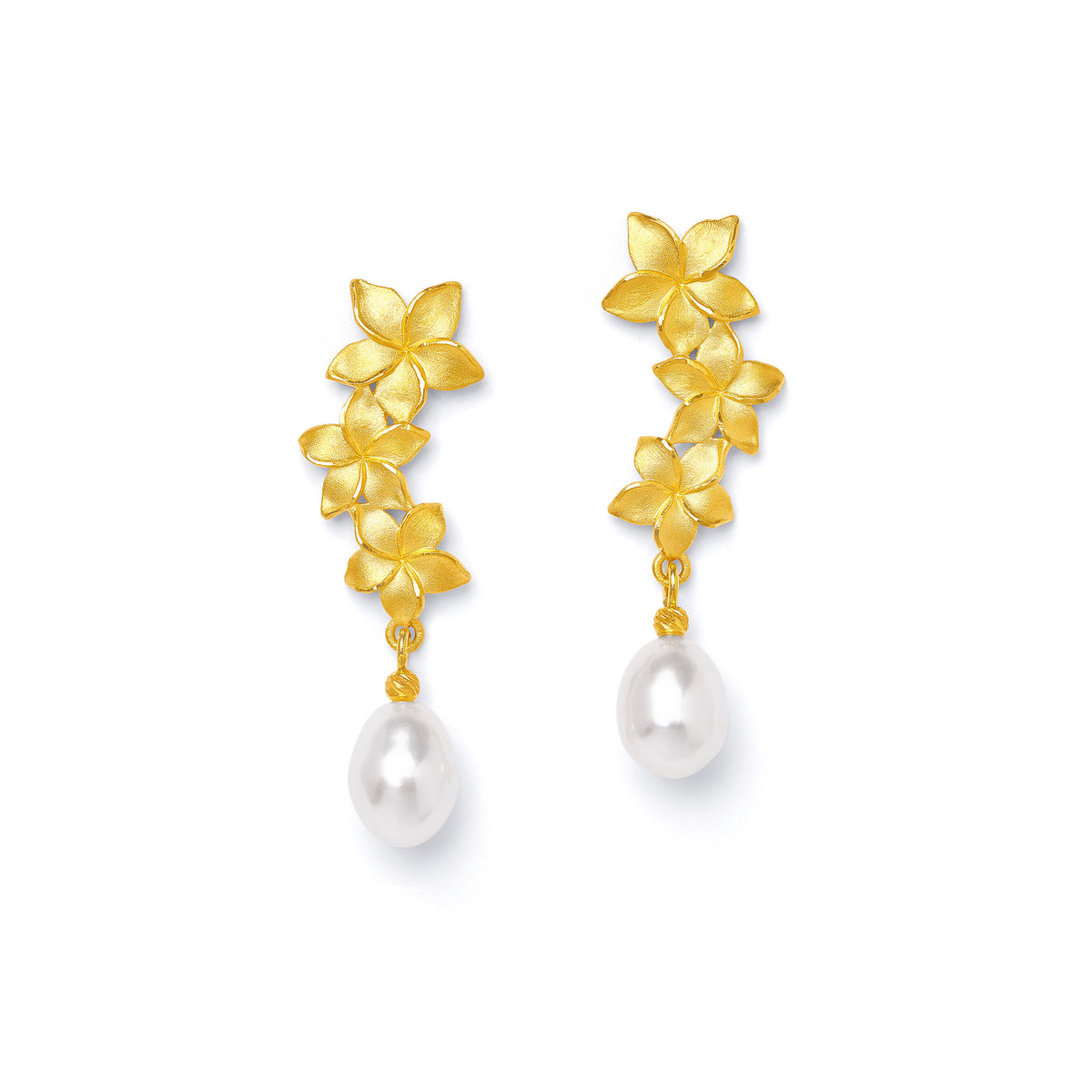 Ohrhänger Francesca von BERND WOLF aus 14-Karat-Gold mit Süßwasserperle, Designlinie Frangipani.