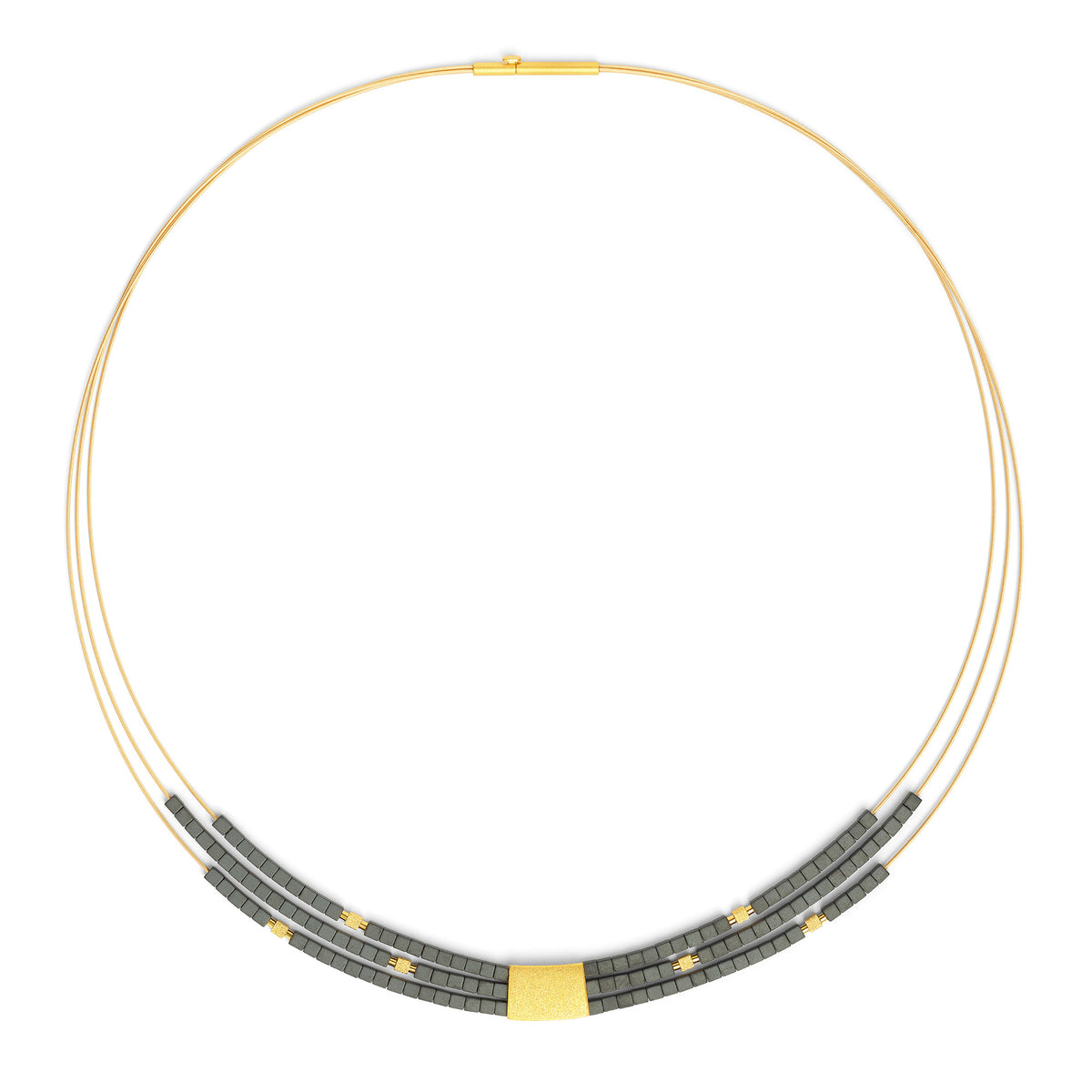 Halskette Rabelan von BERND WOLF aus 24-Karat-goldplattiertem Sterlingsilber mit Hämatin matt, Designlinie Specials.