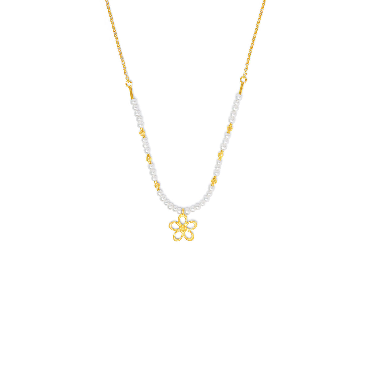 Kette mit Anhänger Cerosena von BERND WOLF aus 24-Karat-goldplattiertem Sterlingsilber mit Süßwasserperle, Designlinie Flowertimes.