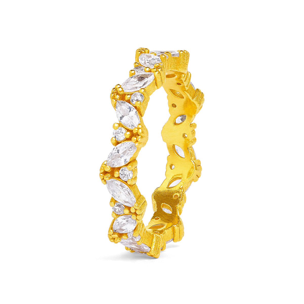 Ring Navaliz von BERND WOLF aus 24-Karat-goldplattiertem Sterlingsilber mit Zirkonia, Designlinie Leaves.