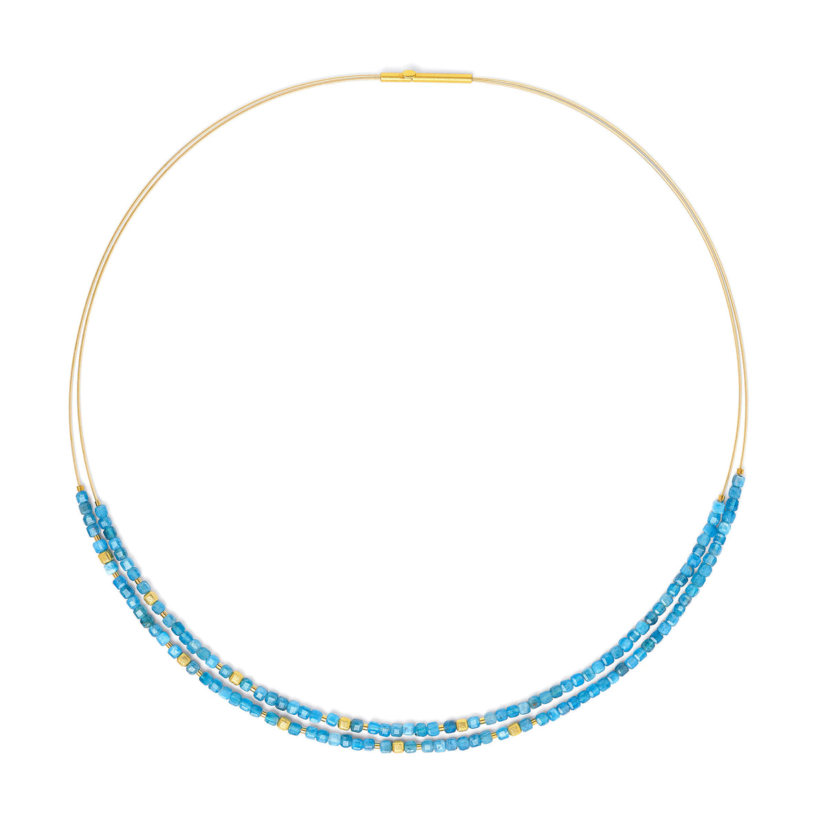 Collier Cusca von BERND WOLF aus 24-Karat-goldplattiertem Sterlingsilber mit Apatit, Designlinie Cubes.
