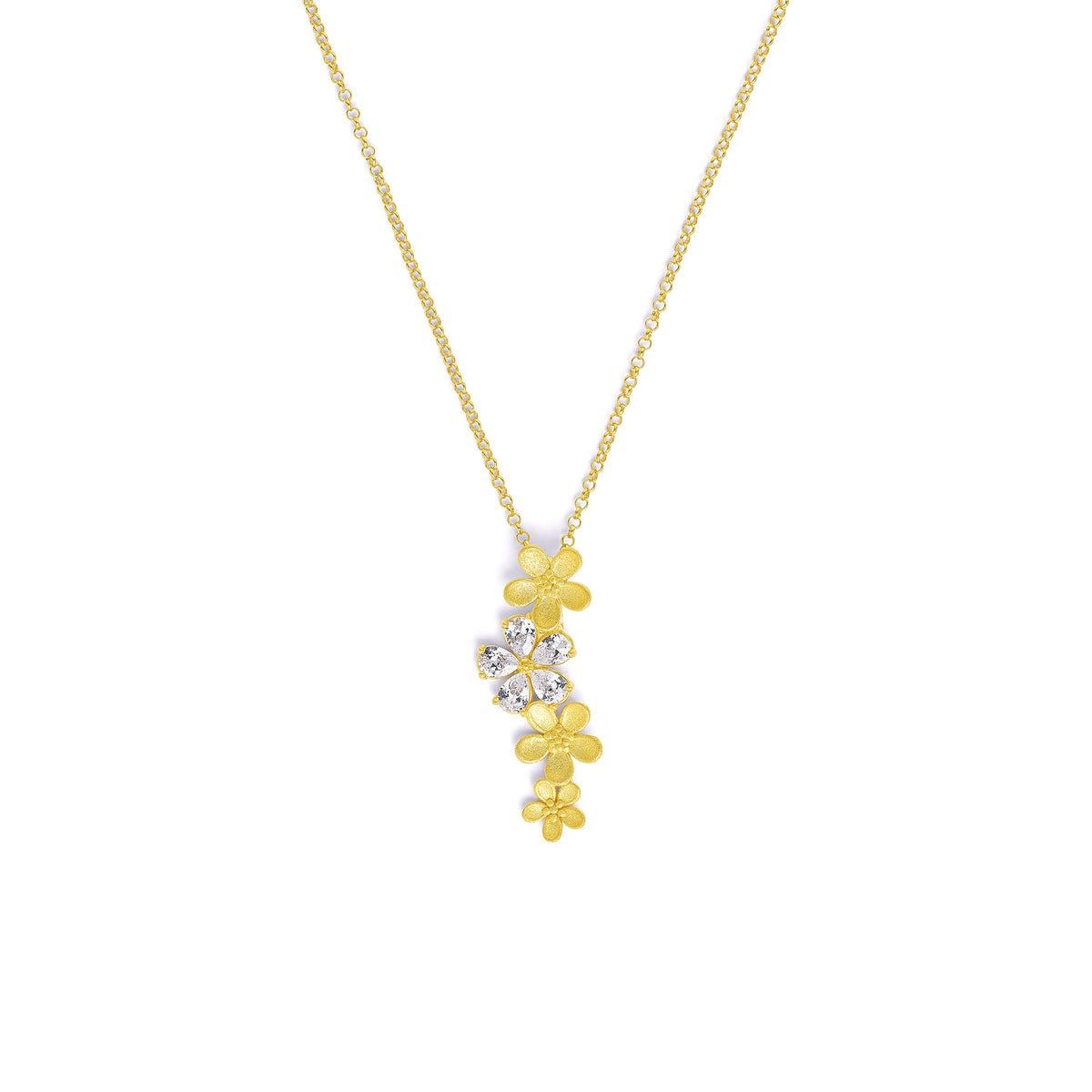 Kette mit Anhänger Marcella von BERND WOLF aus 24-Karat-goldplattiertem Sterlingsilber mit Zirkonia, Designlinie Flowertimes.