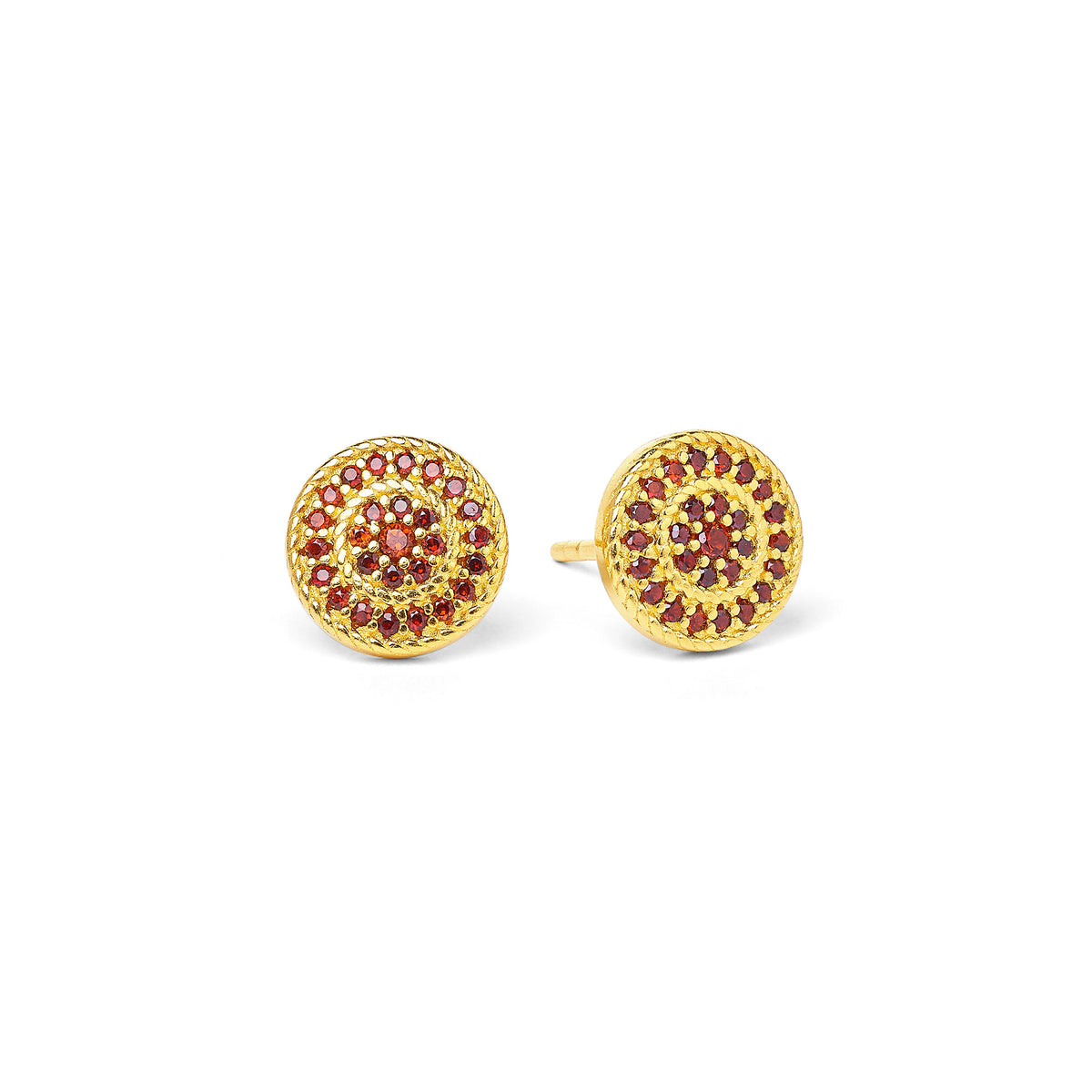 Ohrstecker Verina von BERND WOLF aus 24-Karat-goldplattiertem Sterlingsilber mit Granat, Designlinie Sparkling Pavé.