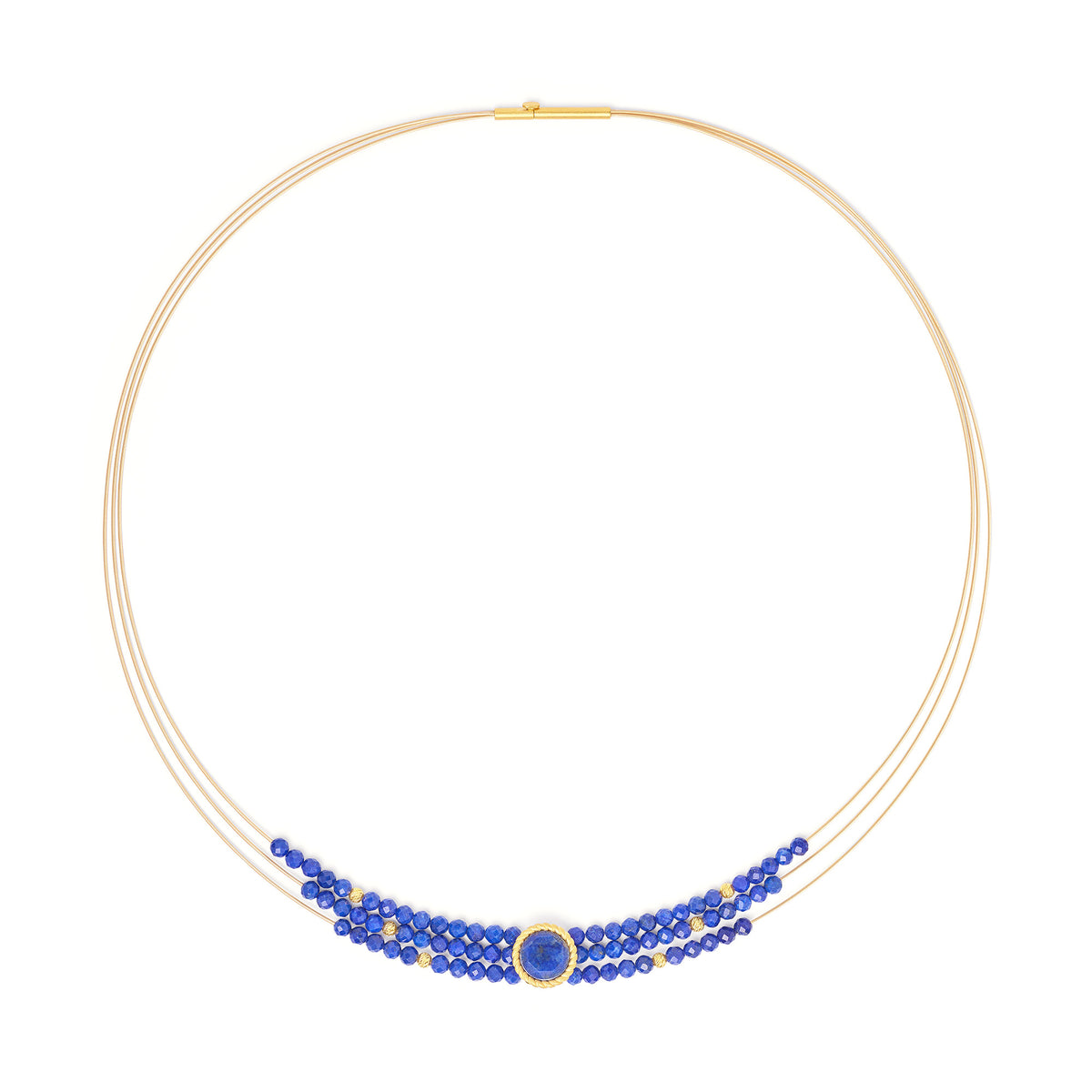 Collier Castigliano von BERND WOLF aus 24-Karat-goldplattiertem Sterlingsilber mit Lapislazuli, Designlinie Twisted.