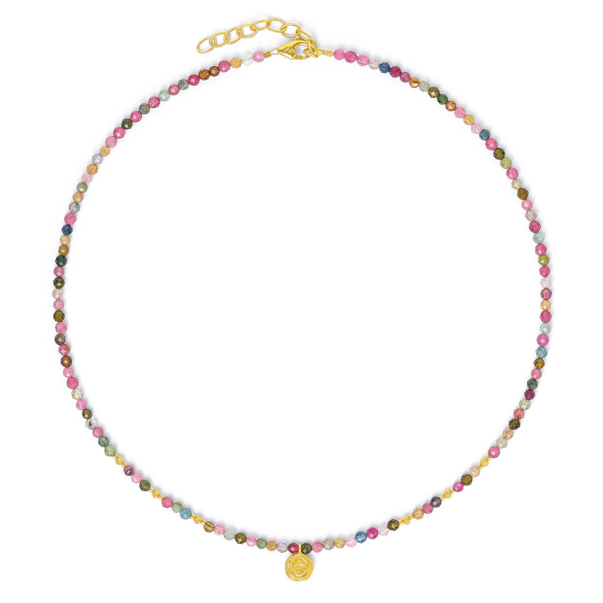 Halskette Rosemarie von BERND WOLF aus 24-Karat-goldplattiertem Sterlingsilber mit Turmalin, Designlinie Rose.