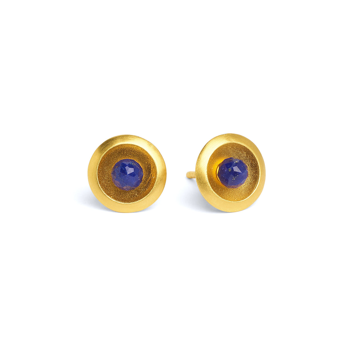 Ohrstecker Varenas von BERND WOLF aus 24-Karat-goldplattiertem Sterlingsilber mit Lapislazuli, Designlinie Navette.