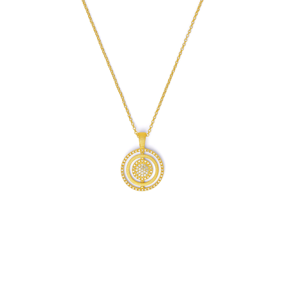 Kette mit Anhänger Pirouella von BERND WOLF aus 24-Karat-goldplattiertem Sterlingsilber mit Zirkonia, Designlinie Pirouette.