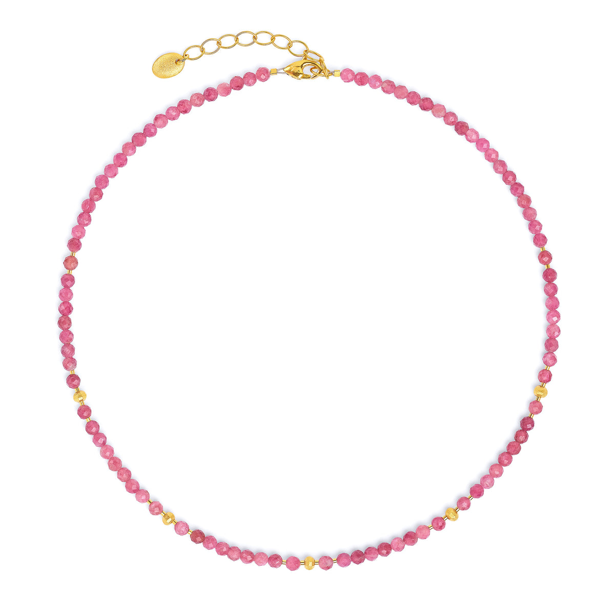 Halskette Lampana von BERND WOLF aus 24-Karat-goldplattiertem Sterlingsilber mit Turmalin pink, Designlinie Lampa.