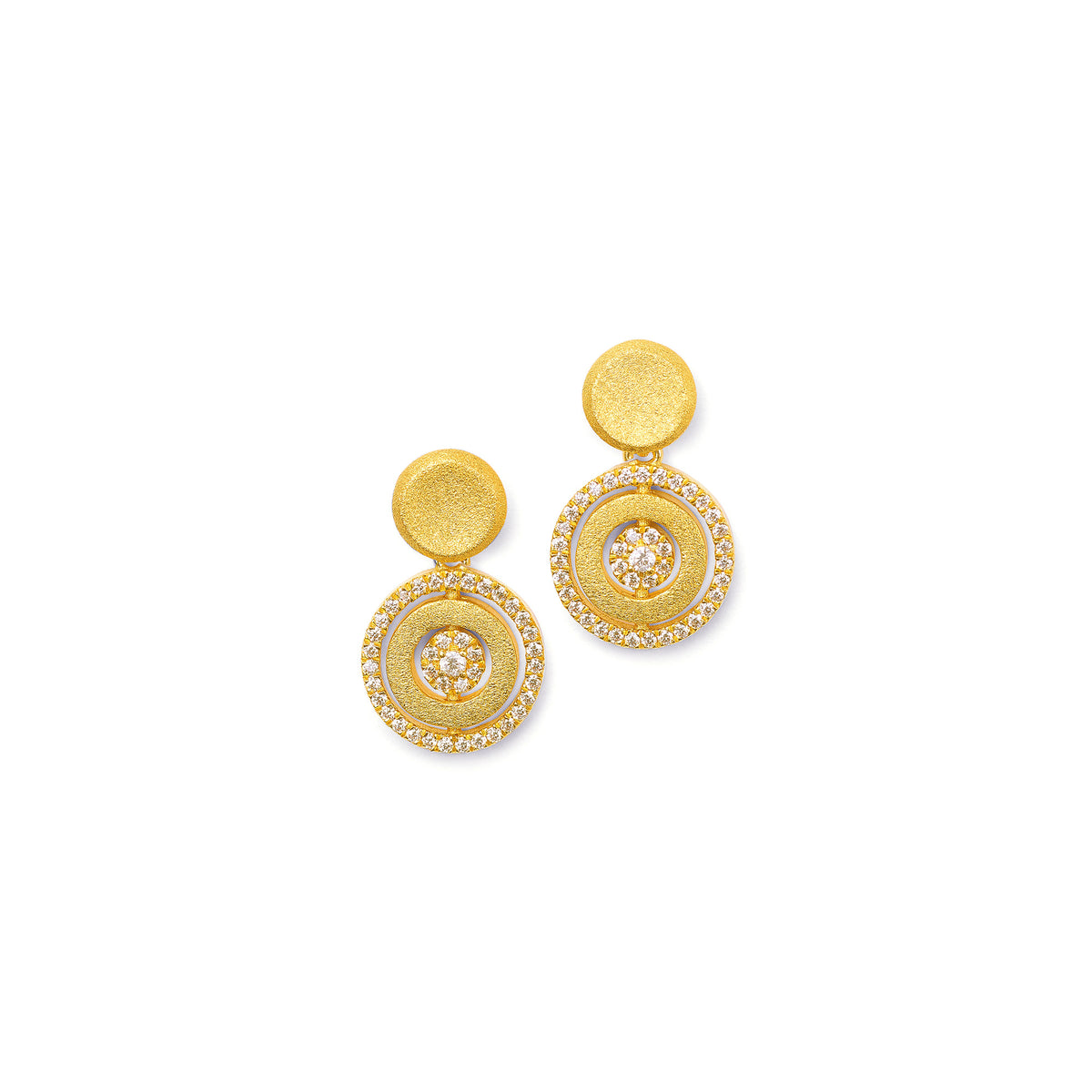 Ohrhänger Pirouellis von BERND WOLF aus 24-Karat-goldplattiertem Sterlingsilber mit Zirkonia, Designlinie Pirouette.