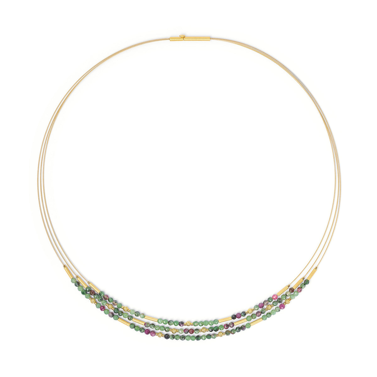 Collier Clenifa von BERND WOLF aus 24-Karat-goldplattiertem Sterlingsilber mit Rubin-Zoisit, Designlinie Cleopatra.