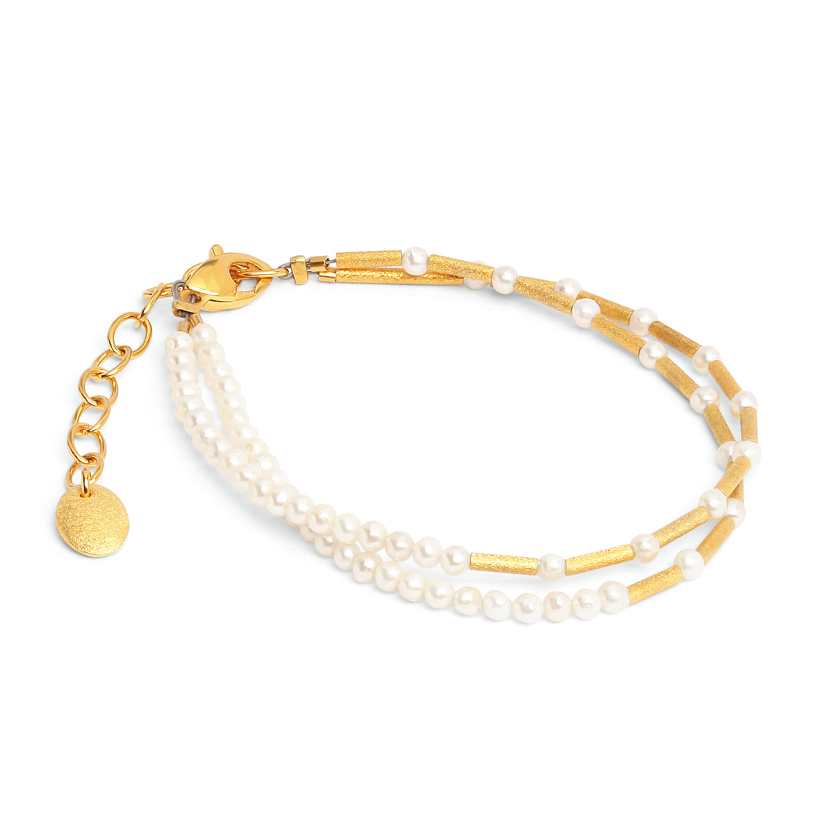 Armkette Clea von BERND WOLF aus 24-Karat-goldplattiertem Sterlingsilber mit Süßwasserperle, Designlinie Cleopatra.