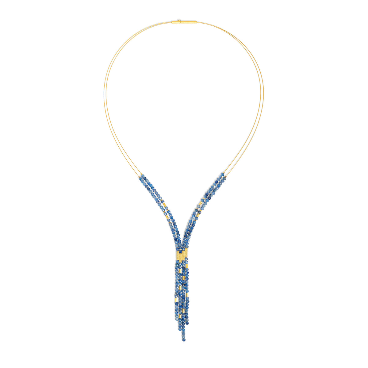 Y-Collier Yanika von BERND WOLF aus 24-Karat-goldplattiertem Sterlingsilber mit Kyanit, Designlinie Cleopatra.