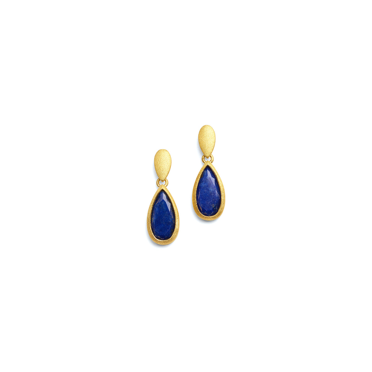 Ohrhänger Venis von BERND WOLF aus 24-Karat-goldplattiertem Sterlingsilber mit Lapislazuli, Designlinie Navette.