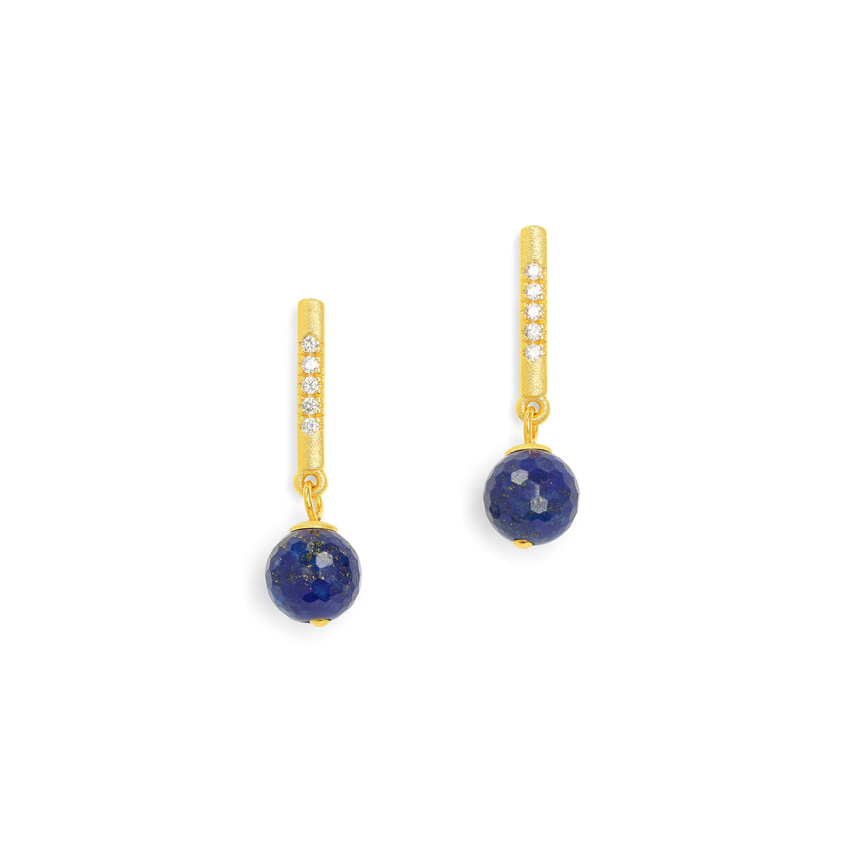 Ohrhänger Senball von BERND WOLF aus 24-Karat-goldplattiertem Sterlingsilber mit Lapislazuli, Designlinie Sentro.