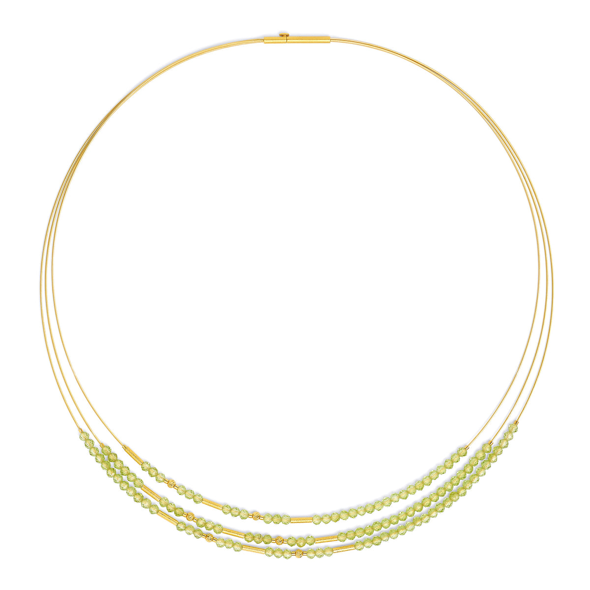 Collier Clinifa von BERND WOLF aus 24-Karat-goldplattiertem Sterlingsilber mit Peridot, Designlinie Cleopatra.