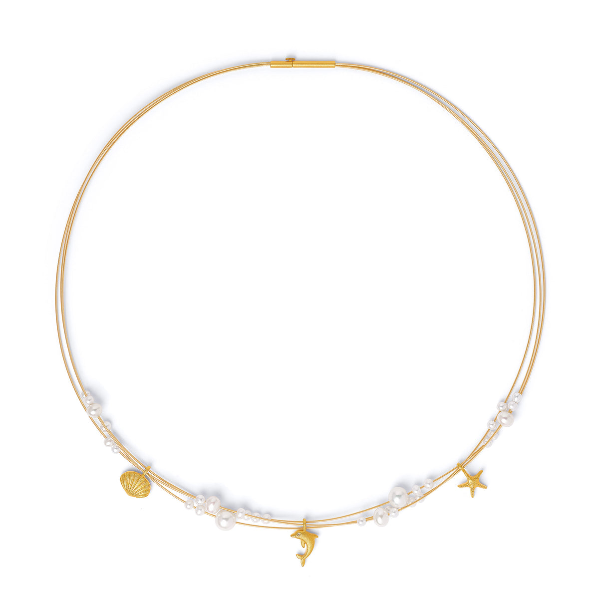 Collier Marei von BERND WOLF aus 24-Karat-goldplattiertem Sterlingsilber mit Süßwasserperle, Designlinie Maritim.