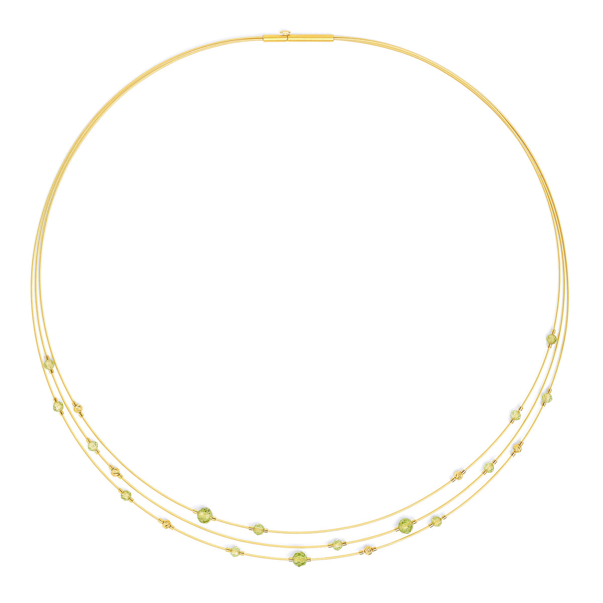Collier Facelana von BERND WOLF aus 24-Karat-goldplattiertem Sterlingsilber mit Peridot, Designlinie Cleopatra.