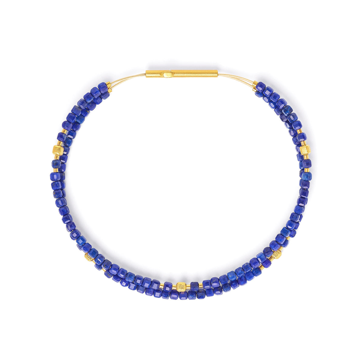 Armreif Cusenia von BERND WOLF aus 24-Karat-goldplattiertem Sterlingsilber mit Lapislazuli, Designlinie Cubes.