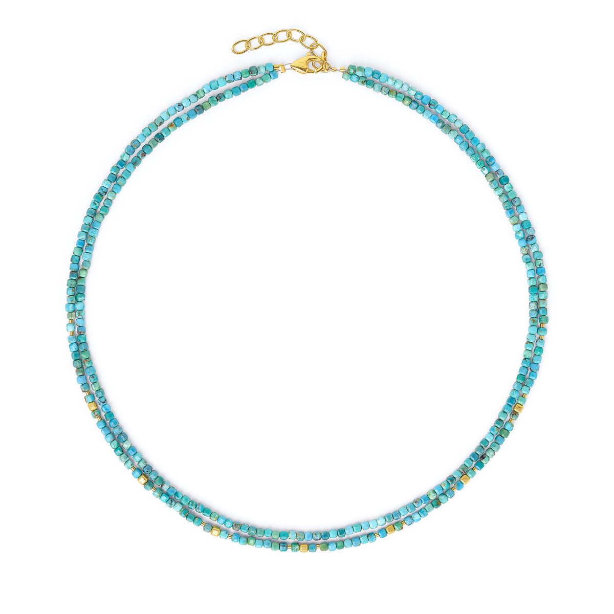 Halskette Cusoli von BERND WOLF aus 24-Karat-goldplattiertem Sterlingsilber mit Türkis blau, Designlinie Cubes.