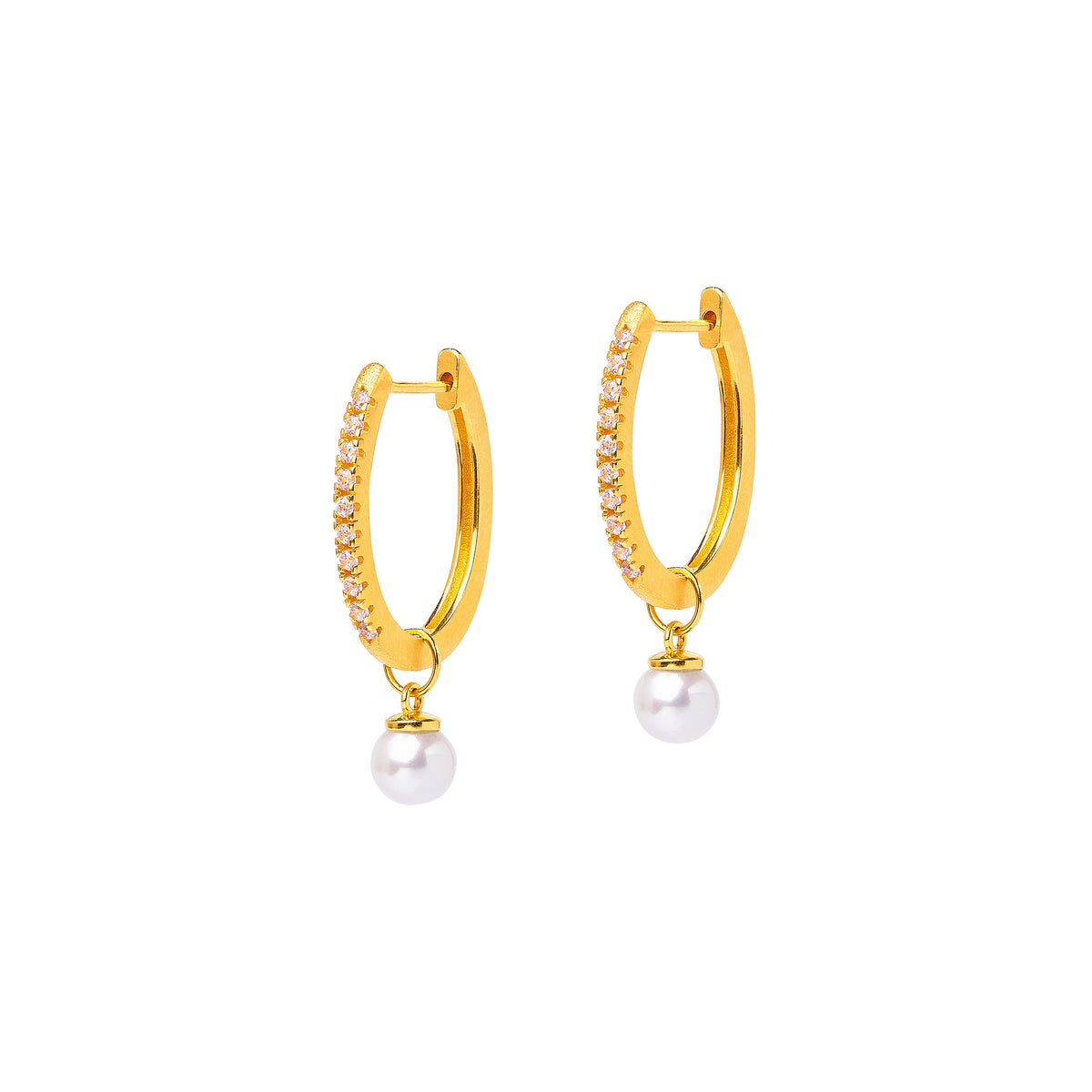 Creolen Swingalong von BERND WOLF aus 24-Karat-goldplattiertem Sterlingsilber mit Süßwasserperle, Designlinie Sentro.