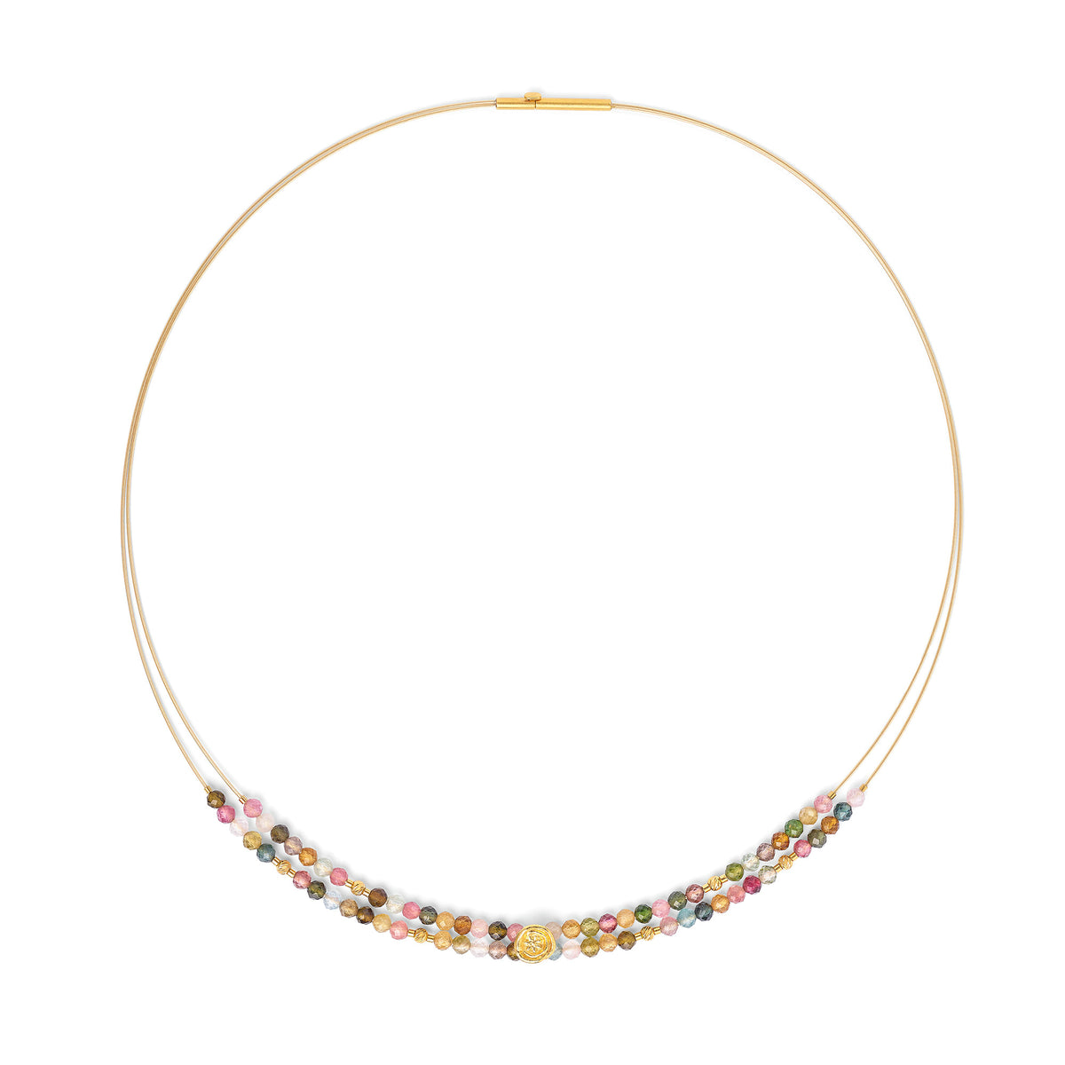 Collier Rosica von BERND WOLF aus 24-Karat-goldplattiertem Sterlingsilber mit Turmalin, Designlinie Rose.