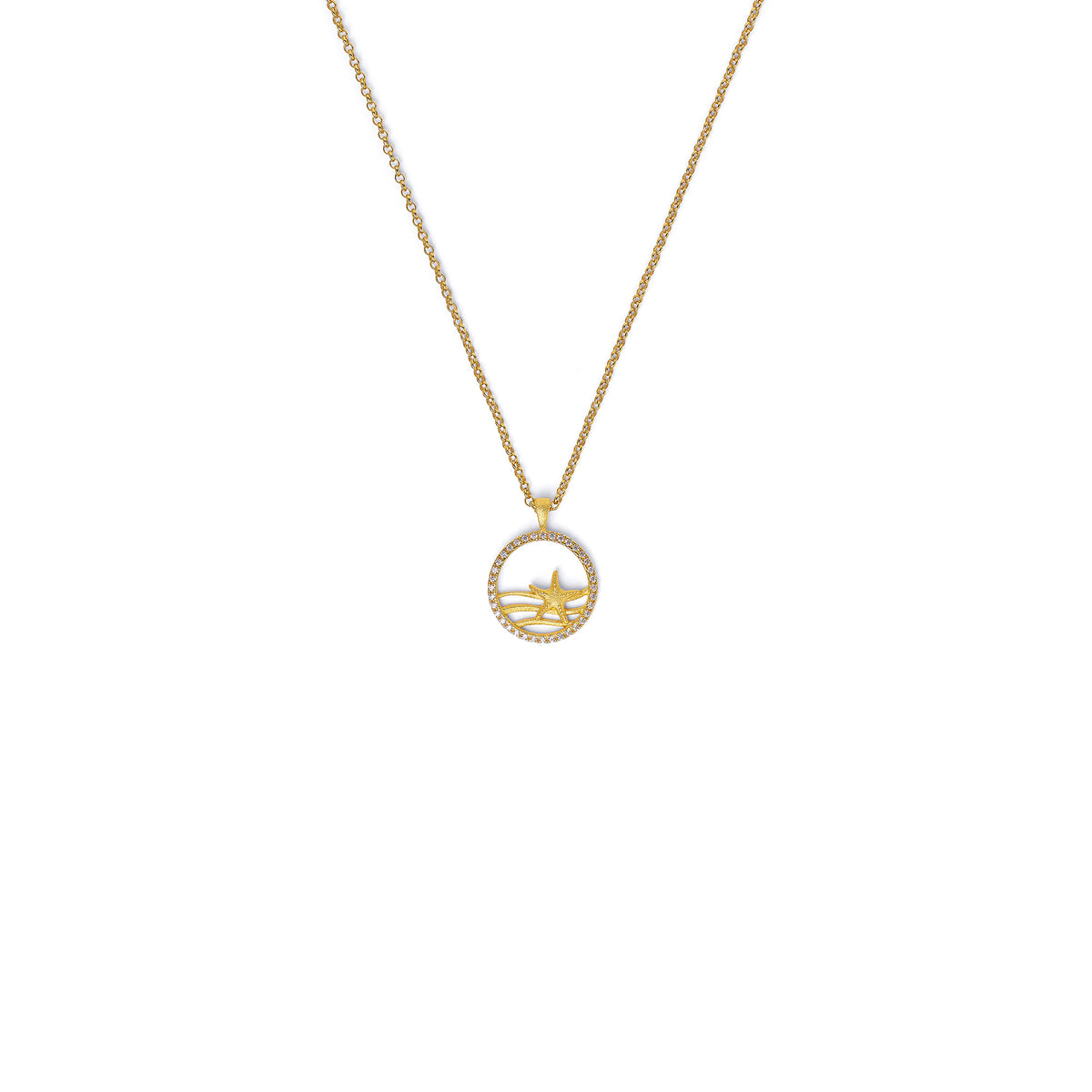Kette mit Anhänger Seastar von BERND WOLF aus 24-Karat-goldplattiertem Sterlingsilber mit Zirkonia, Designlinie Maritim.