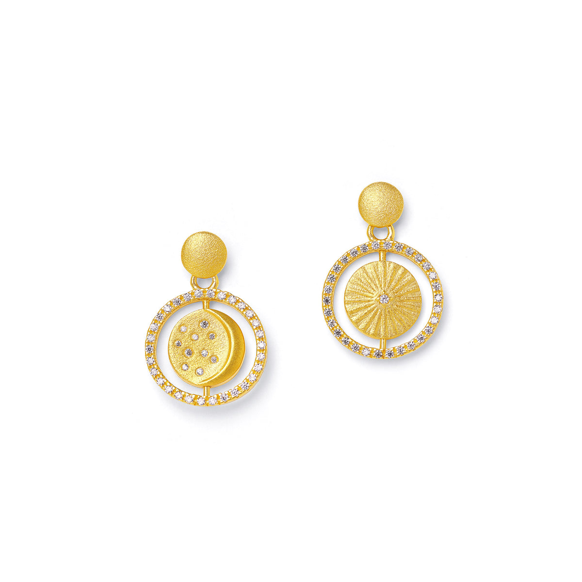 Ohrhänger Sun von BERND WOLF aus 24-Karat-goldplattiertem Sterlingsilber mit Zirkonia, Designlinie Sun&Moon.