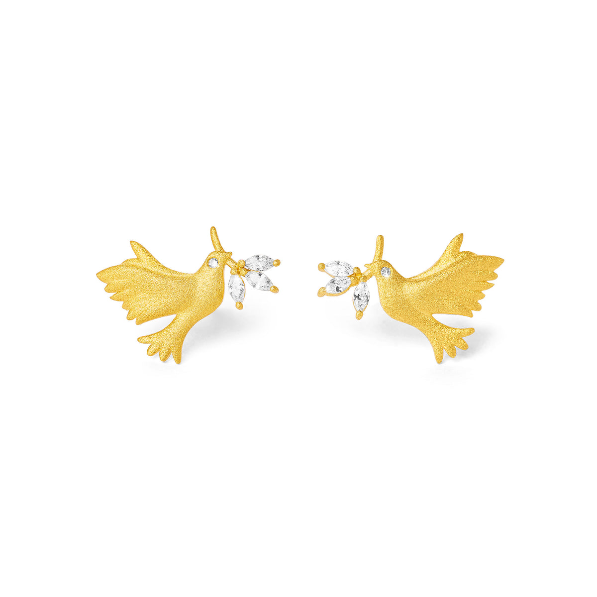 Ohrstecker Taube von BERND WOLF aus 24-Karat-goldplattiertem Sterlingsilber mit Zirkonia, Designlinie Friedenstaube.