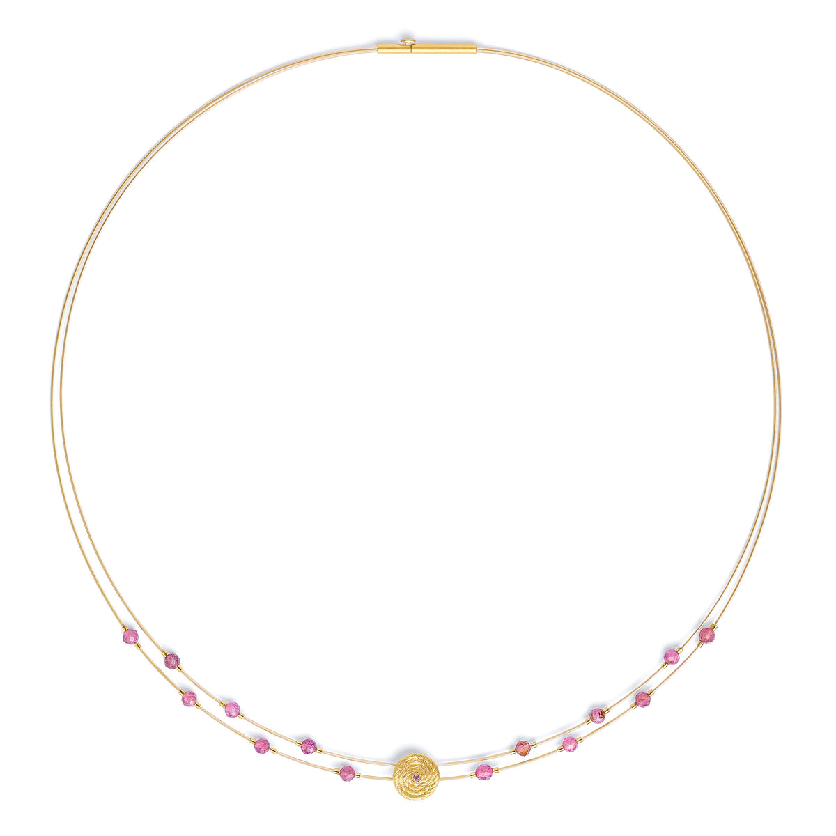 Collier Flesca von BERND WOLF aus 24-Karat-goldplattiertem Sterlingsilber mit Turmalin pink, Designlinie Liana.