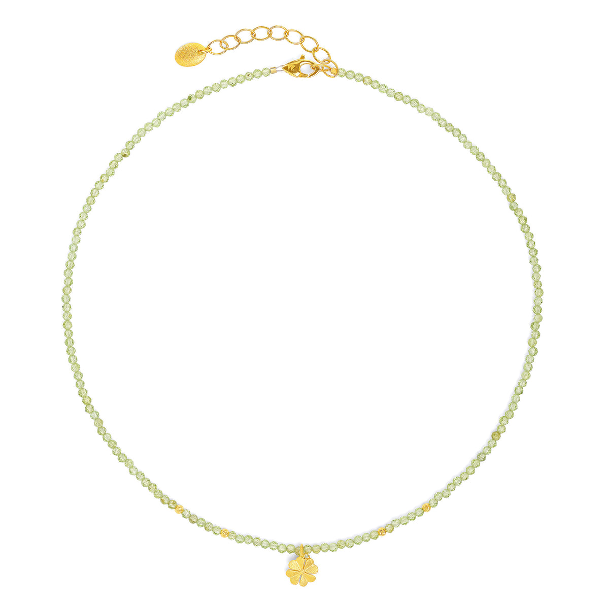 Kette mit Anhänger Kleenfa von BERND WOLF aus 24-Karat-goldplattiertem Sterlingsilber mit Peridot, Designlinie Glücksbringer.