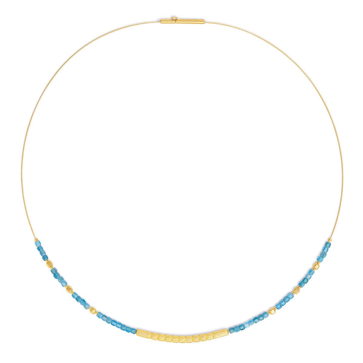 Collier Cunbo von BERND WOLF aus 24-Karat-goldplattiertem Sterlingsilber mit Apatit, Designlinie Cubes.