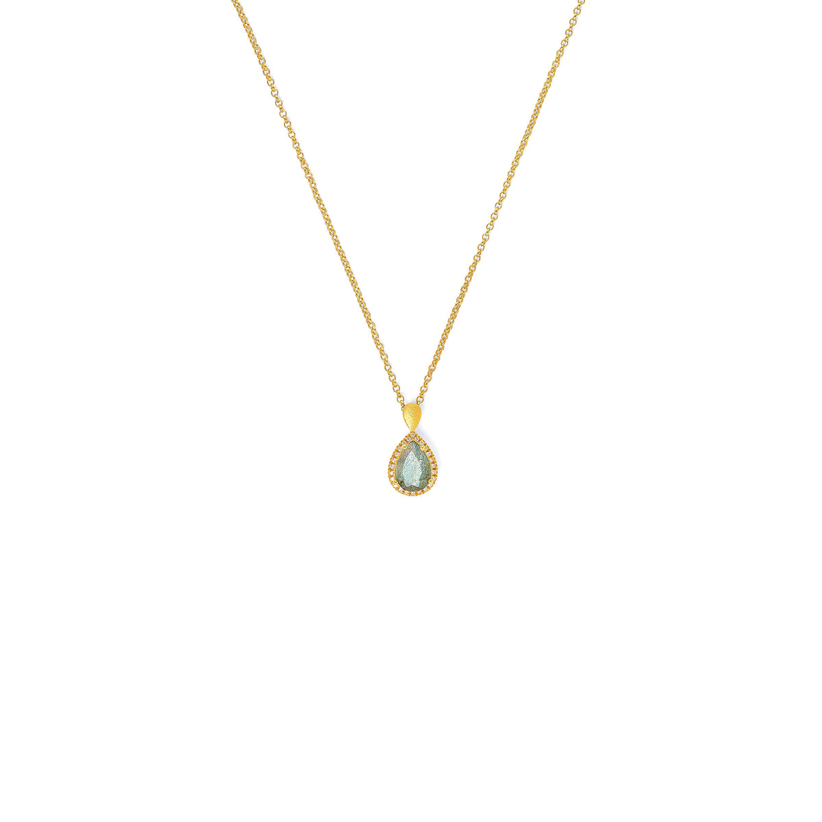 Kette mit Anhänger Antonia von BERND WOLF aus 24-Karat-goldplattiertem Sterlingsilber mit Labradorit, Designlinie Aqua.