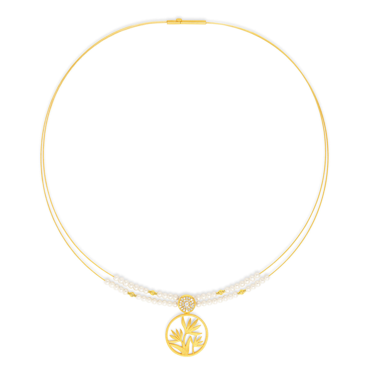 Collier Strelana von BERND WOLF aus 24-Karat-goldplattiertem Sterlingsilber mit Süßwasserperle, Designlinie Streliza.