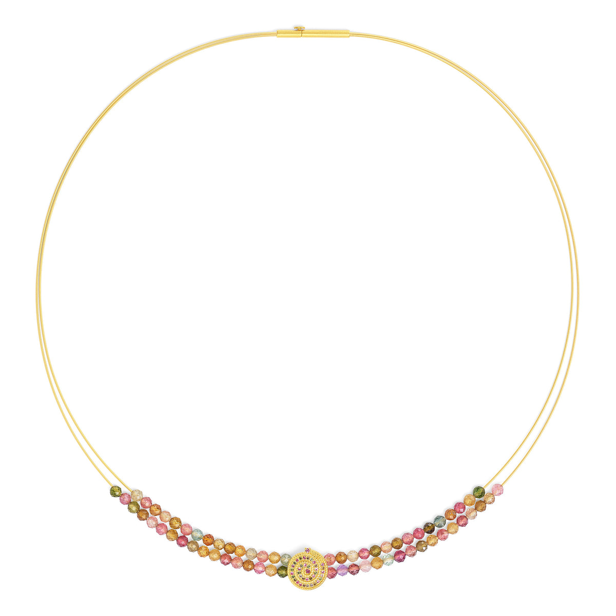 Collier Spiscala von BERND WOLF aus 24-Karat-goldplattiertem Sterlingsilber mit Turmalin, Designlinie Maritim.