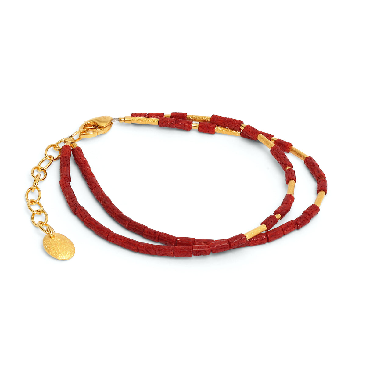 Armkette Clia von BERND WOLF aus 24-Karat-goldplattiertem Sterlingsilber mit Wurzelkoralle, Designlinie Cleopatra.