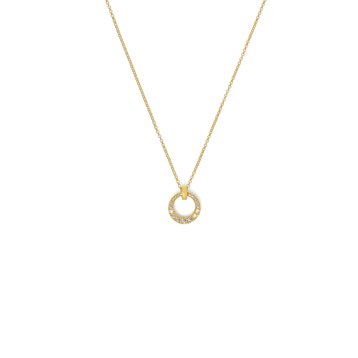 Kette mit Anhänger Croissant von BERND WOLF aus 24-Karat-goldplattiertem Sterlingsilber mit Zirkonia, Designlinie Sun&Moon.