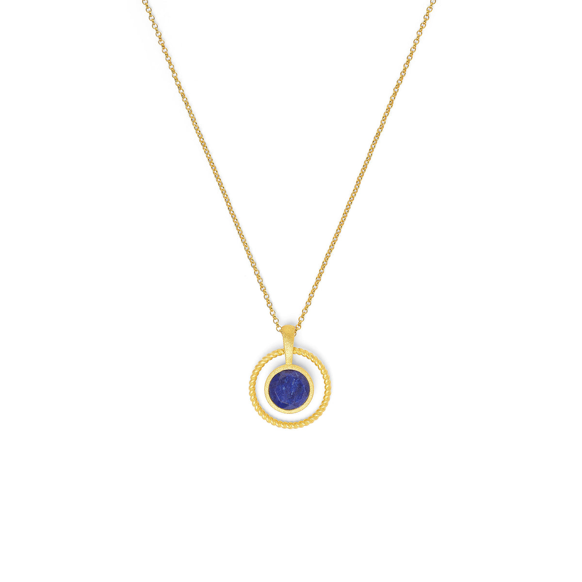 Kette mit Anhänger Castiglione von BERND WOLF aus 24-Karat-goldplattiertem Sterlingsilber mit Lapislazuli, Designlinie Twisted.