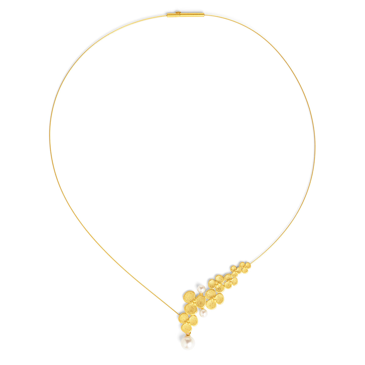 Y-Collier Fleury von BERND WOLF aus 24-Karat-goldplattiertem Sterlingsilber mit Süßwasserperle, Designlinie Flowertimes.