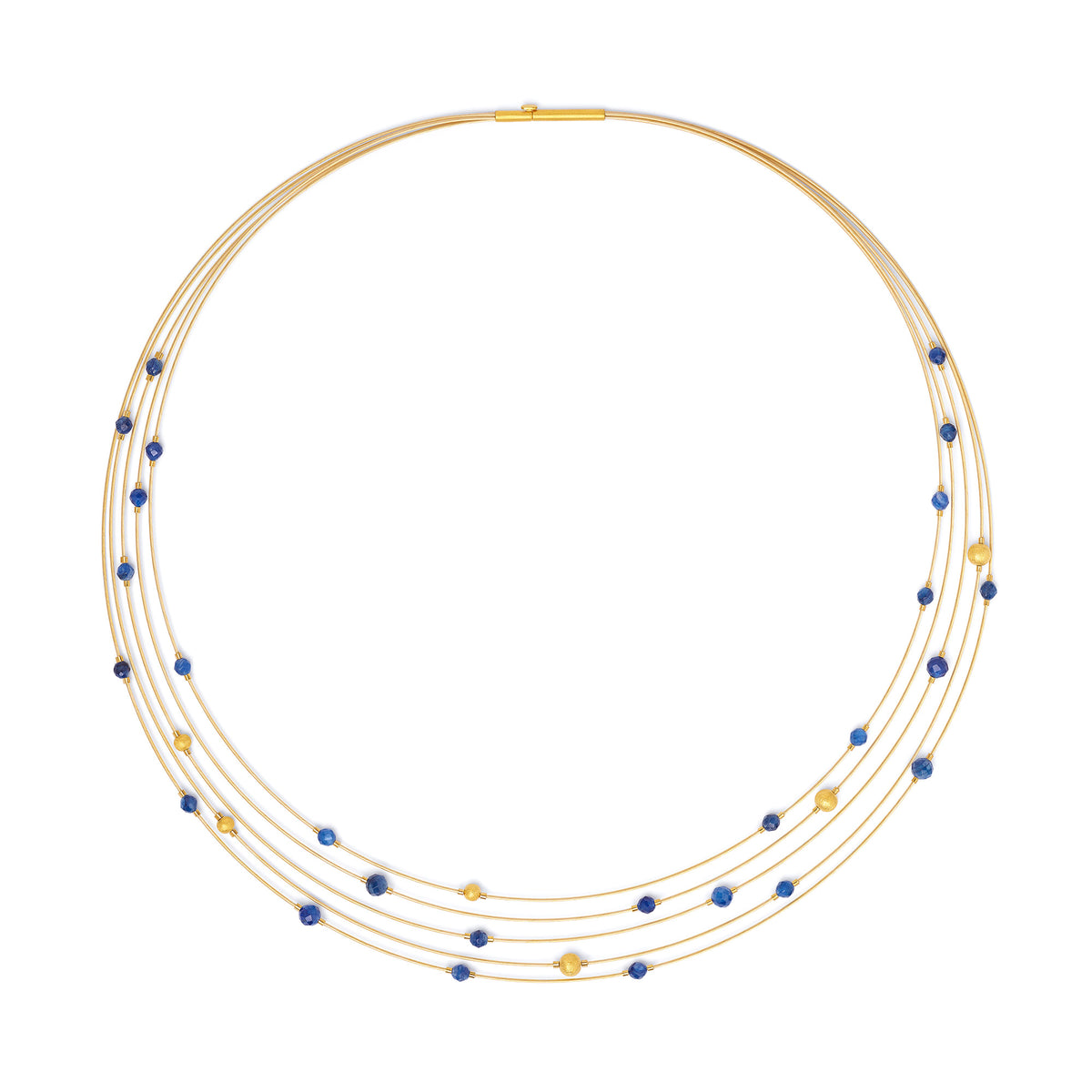 Collier Planety von BERND WOLF aus 24-Karat-goldplattiertem Sterlingsilber mit Kyanit, Designlinie Orbit.