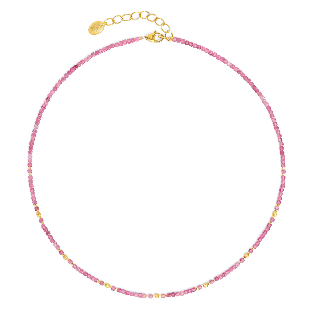 Halskette Cuseva von BERND WOLF aus 24-Karat-goldplattiertem Sterlingsilber mit Turmalin pink, Designlinie Cubes.