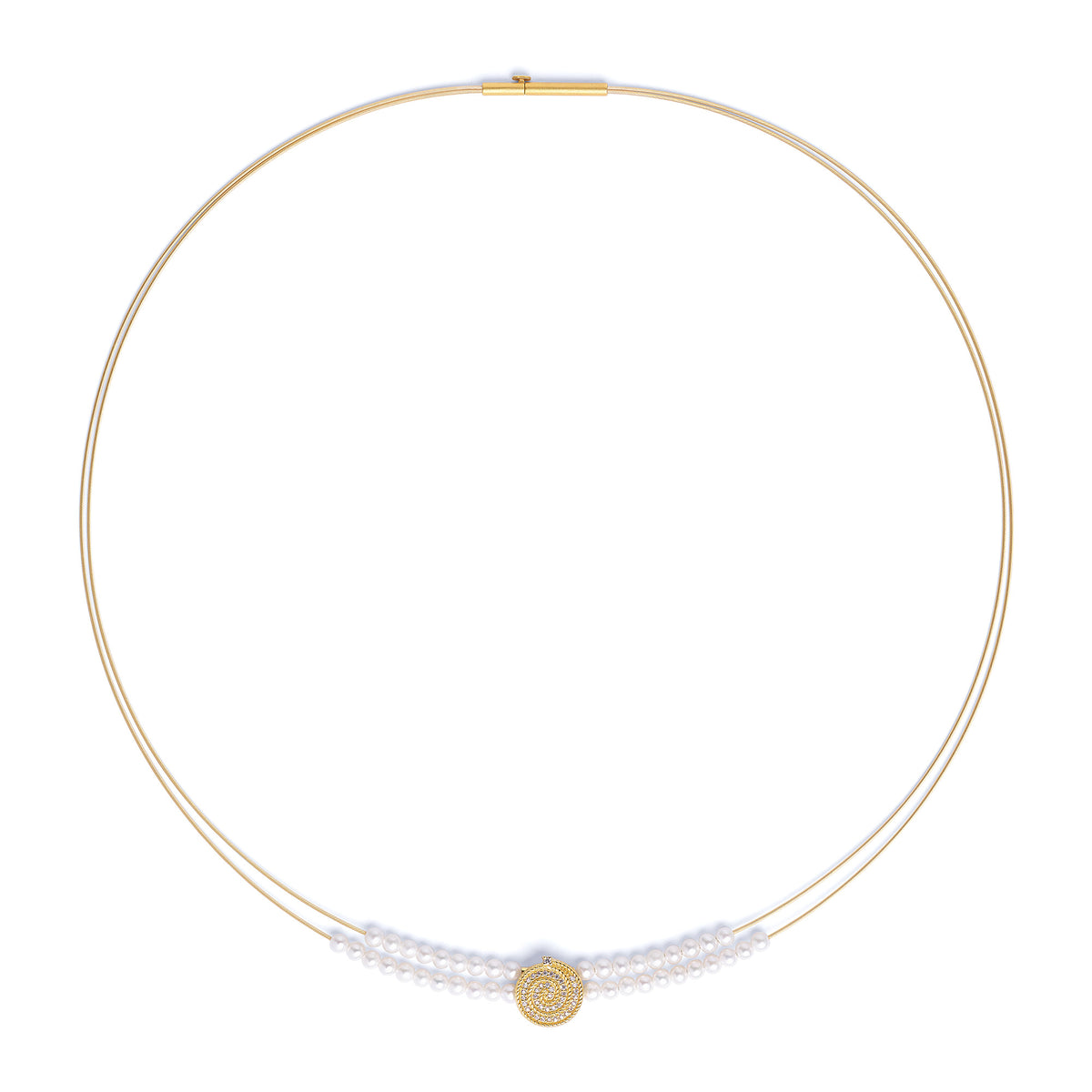 Collier Spiscala von BERND WOLF aus 24-Karat-goldplattiertem Sterlingsilber mit Süßwasserperle, Designlinie Maritim.