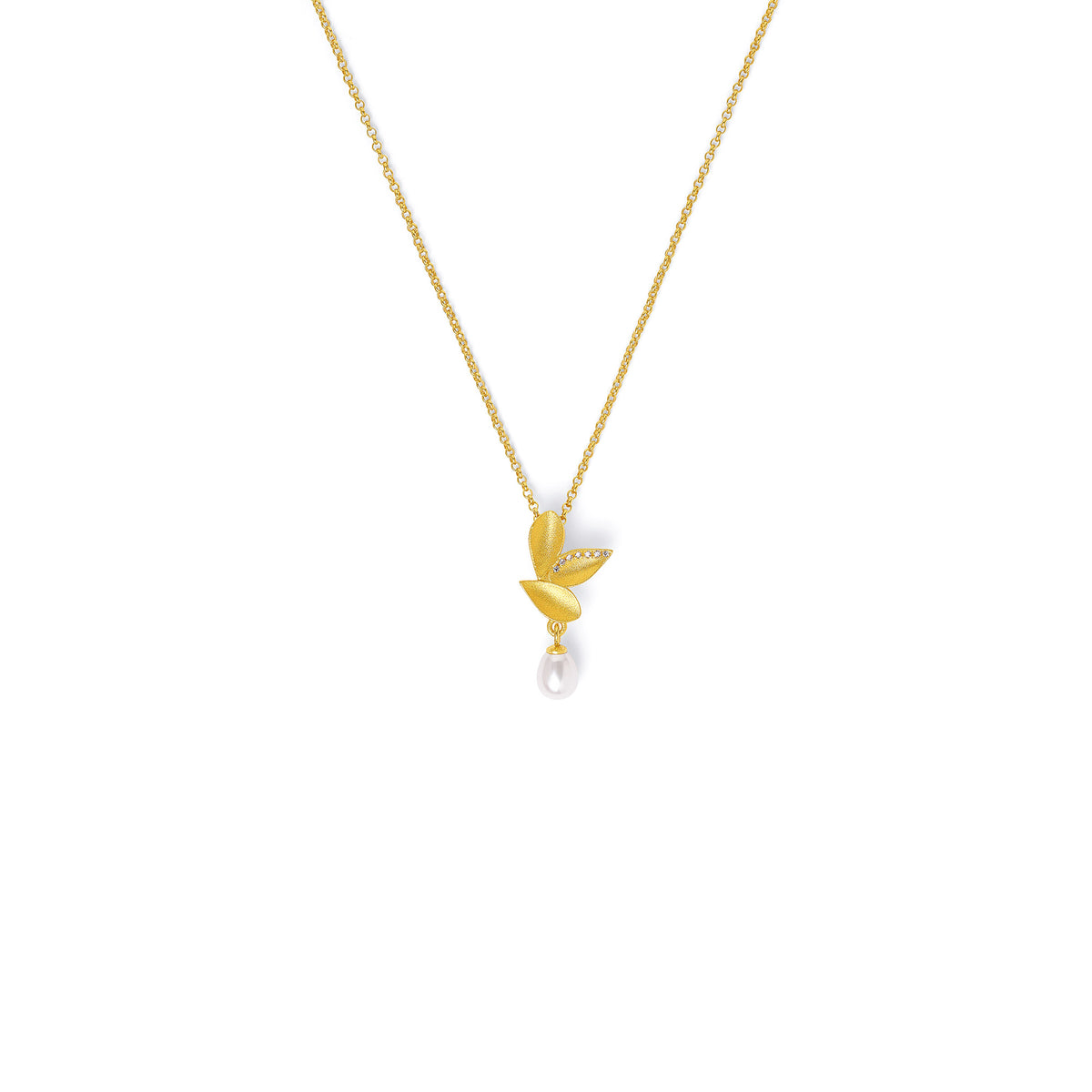 Kette mit Anhänger Drena von BERND WOLF aus 24-Karat-goldplattiertem Sterlingsilber mit Süßwasserperle, Designlinie Aqua.