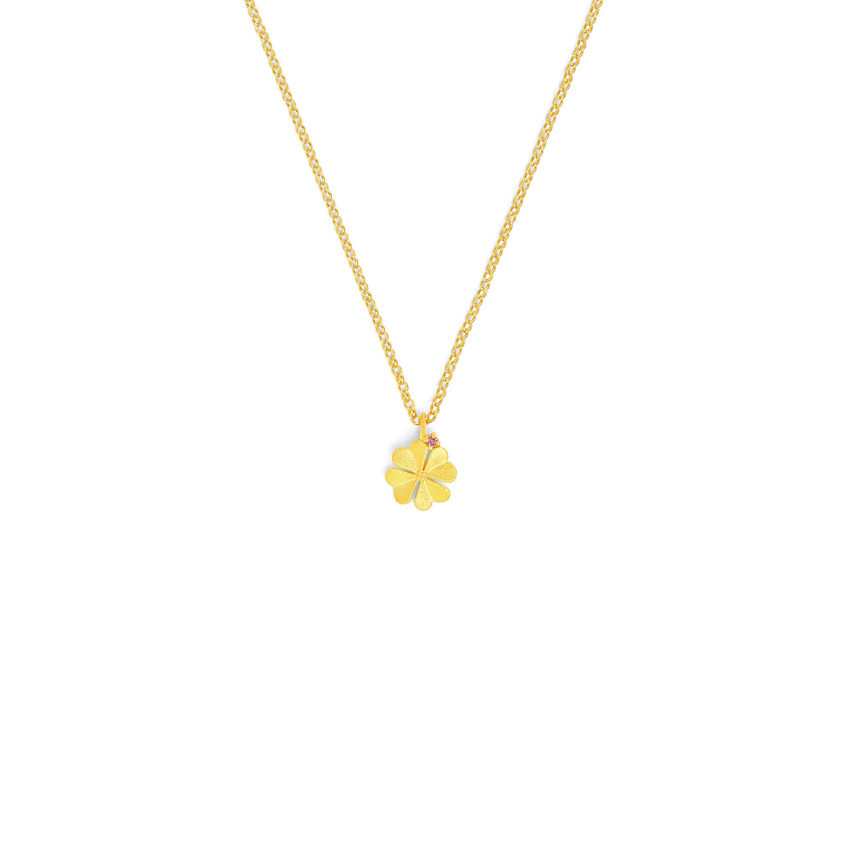Kette mit Anhänger Kleenias von BERND WOLF aus 24-Karat-goldplattiertem Sterlingsilber mit Turmalin pink, Designlinie Glücksbringer.