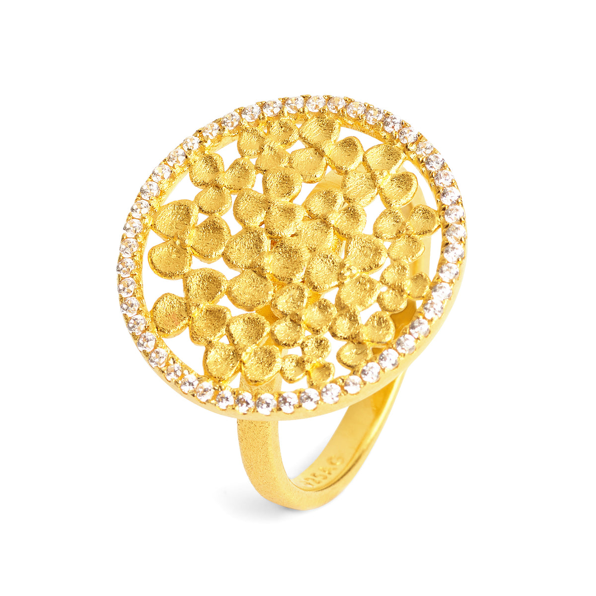 Ring Leicasa von BERND WOLF aus 24-Karat-goldplattiertem Sterlingsilber mit Zirkonia, Designlinie Flowertimes.