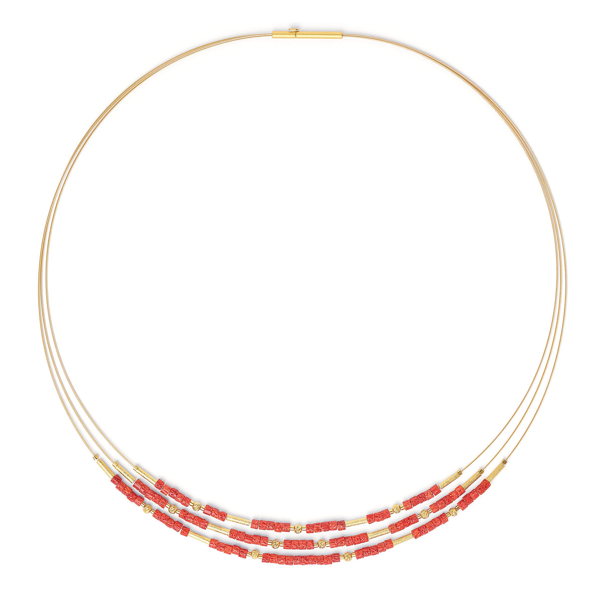 Collier Clenifa von BERND WOLF aus 24-Karat-goldplattiertem Sterlingsilber mit Wurzelkoralle, Designlinie Cleopatra.